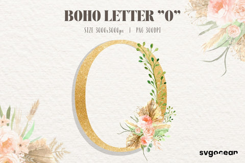 Boho Watercolor Letter O Sublimation SvgOcean 