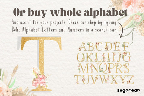 Boho Watercolor Letter T Sublimation SvgOcean 