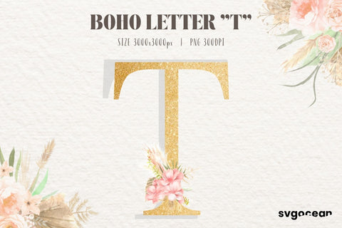 Boho Watercolor Letter T Sublimation SvgOcean 