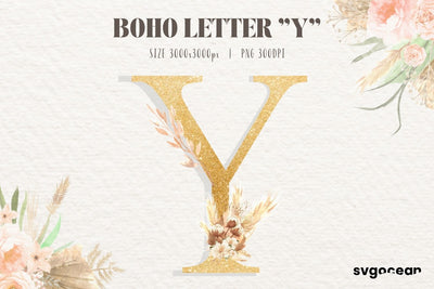 Boho Watercolor Letter Y Sublimation SvgOcean 