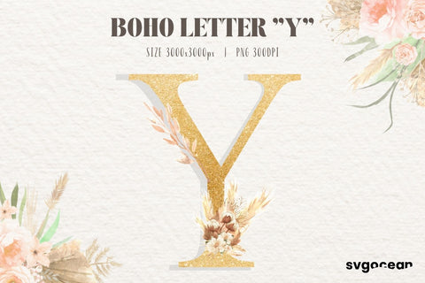 Boho Watercolor Letter Y Sublimation SvgOcean 