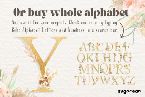 Boho Watercolor Letter Y Sublimation SvgOcean 