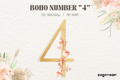 Boho Watercolor Number 4 Sublimation SvgOcean 