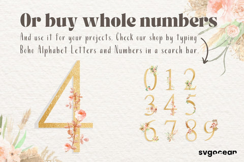 Boho Watercolor Number 4 Sublimation SvgOcean 