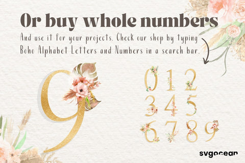 Boho Watercolor Number 9 Sublimation SvgOcean 