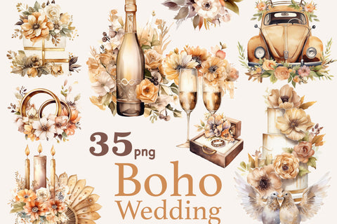 Boho Wedding Clipart | Bridal Bouquet Illustration PNG SVG GlamArtZhanna 