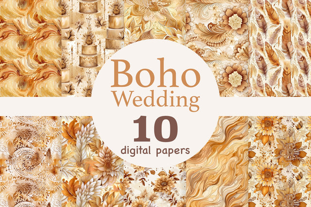 Boho Wedding Digital Paper | Flowers Printable Paper Set Digital Pattern GlamArtZhanna 