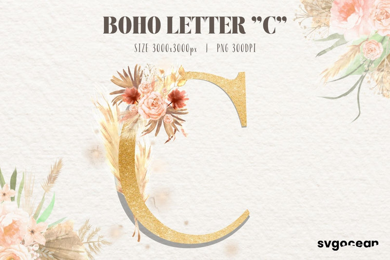 Boho Wedding Letter C Sublimation SvgOcean 