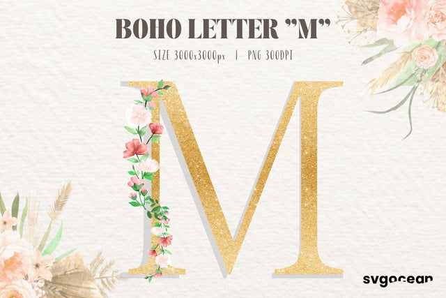 Boho Wedding Letter M Sublimation SvgOcean 