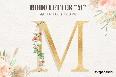 Boho Wedding Letter M Sublimation SvgOcean 