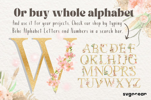 Boho Wedding Letter W Sublimation SvgOcean 