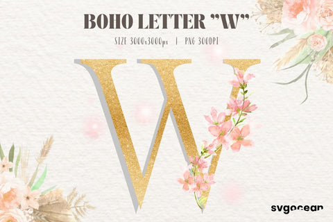 Boho Wedding Letter W Sublimation SvgOcean 