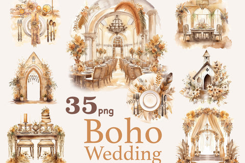 Boho Wedding Scenes Clipart | Digital Party Wedding Graphics SVG GlamArtZhanna 
