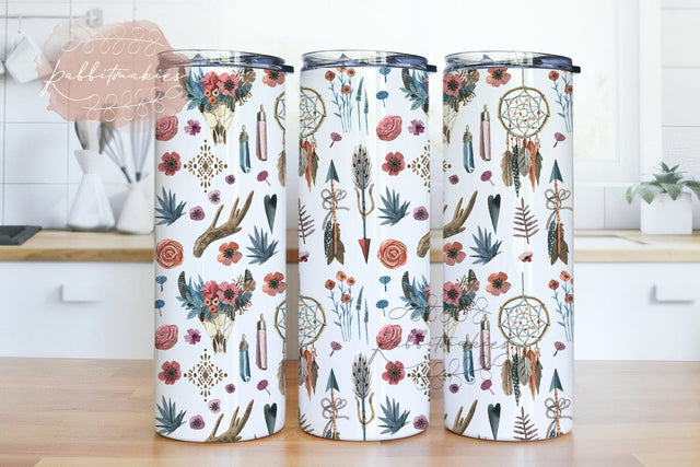 Boho White Tumbler Wrap PNG , 20oz Tumbler Wrap Digital Download, Gift For Her, 20oz Skinny Tumbler Wrap, Straight and Tapered Design Sublimation Rabbitmakies 