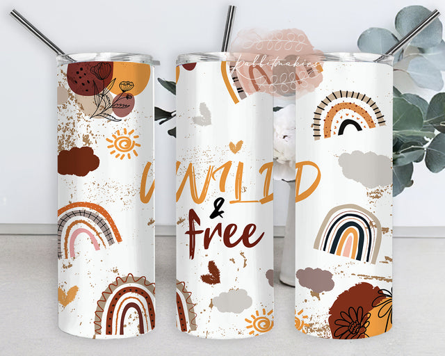 Boho Wild and Free Tumbler Png, Boho Rainbow 20oz Skinny Tumbler, Aesthetic Design Tumbler Wrap, Boho Sublimation Design, Instant Download Sublimation Rabbitmakies 