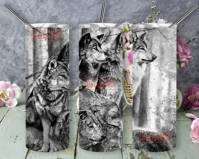 Boho Wolf Digital Sublimation Tumbler, Wolf Dream 2 File Png,Wolves Sublimation Design Straight Skinny Tumbler PNG Sublimation DesignSVG 