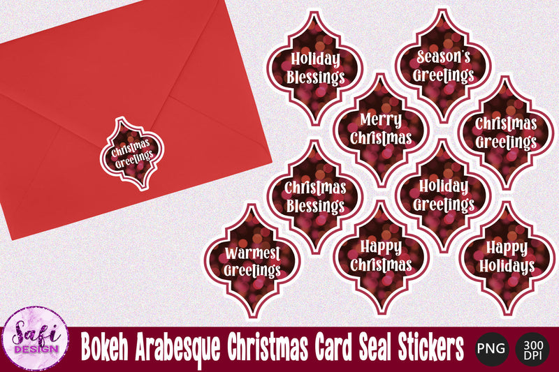Bokeh Arabesque Christmas Card Seal Stickers SVG Safi Design 