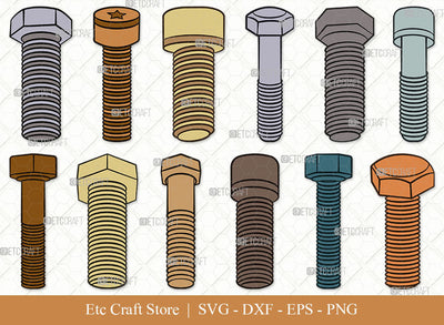 Bolt Screw SVG, Screw Clipart, Screw Svg, Hardware Tool Svg, Bolt Svg, Nut And Bolt Svg, Hex Cap Svg, Screw Icons Svg, Bolt Screw Bundle SVG ETC Craft 