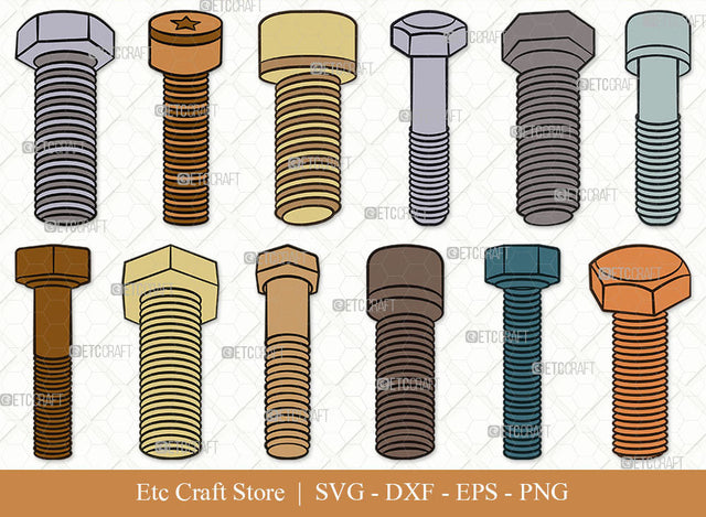 Bolt Screw SVG, Screw Clipart, Screw Svg, Hardware Tool Svg, Bolt Svg, Nut And Bolt Svg, Hex Cap Svg, Screw Icons Svg, Bolt Screw Bundle SVG ETC Craft 