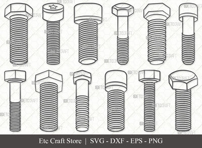 Bolt Screw SVG, Screw Outline, Screw Svg, Hardware Tool Svg, Bolt Svg, Nut And Bolt Svg, Hex Cap Svg, Screw Icons Svg, Bolt Screw Bundle SVG ETC Craft 