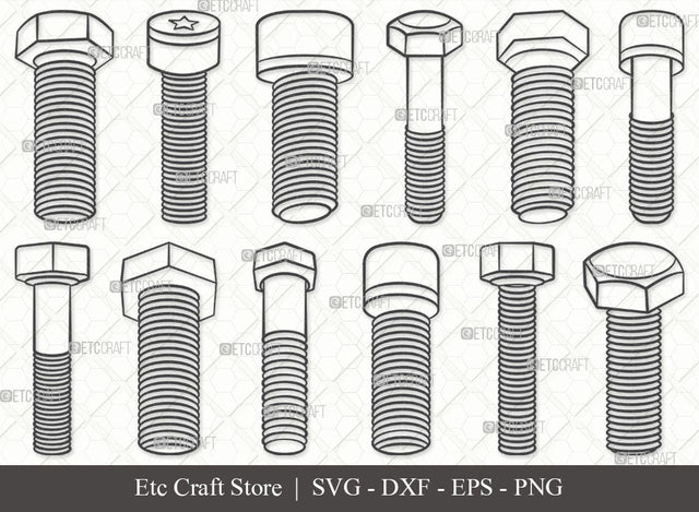 Bolt Screw SVG, Screw Outline, Screw Svg, Hardware Tool Svg, Bolt Svg, Nut And Bolt Svg, Hex Cap Svg, Screw Icons Svg, Bolt Screw Bundle SVG ETC Craft 
