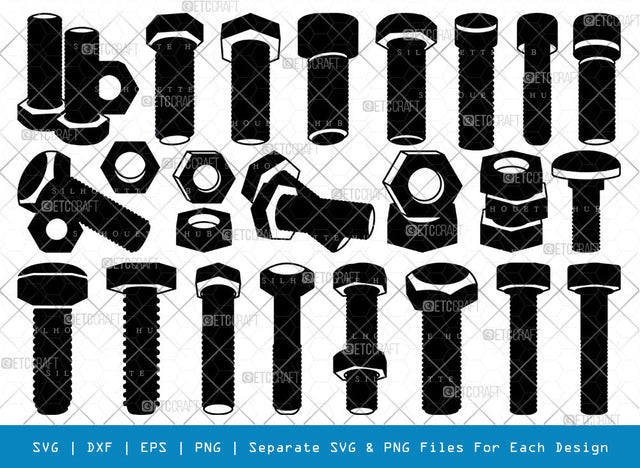 Bolt Screw SVG, Screw Silhouette, Screw Svg, Hardware Tool Svg, Bolt Svg, Nut And Bolt Svg, Hex Cap Svg, Screw Icons Svg, Bolt Screw Bundle SVG ETC Craft 