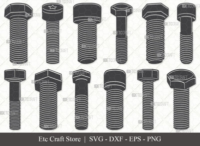 Bolt Screw SVG, Screw Silhouette, Screw Svg, Hardware Tool Svg, Bolt Svg, Nut And Bolt Svg, Hex Cap Svg, Screw Icons Svg, Bolt Screw Bundle SVG ETC Craft 
