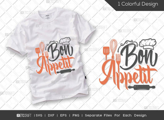 Bon Appetit SVG Cut File | Chef Hat Svg | Rolling Pin Svg | Spoon Svg | Chef Svg | Cooking Svg | Kitchen T-shirt Design SVG ETC Craft 