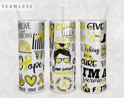 Bone Cancer Awareness Tumbler Wrap, 20 Oz Skinny Tumbler Sublimation Design, Seamless Bone Cancer Warrior Tumbler PNG Sublimation HappyDesignStudio 