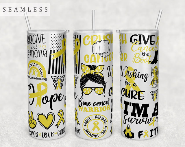 Bone Cancer Awareness Tumbler Wrap, 20 Oz Skinny Tumbler Sublimation Design, Seamless Bone Cancer Warrior Tumbler PNG Sublimation HappyDesignStudio 