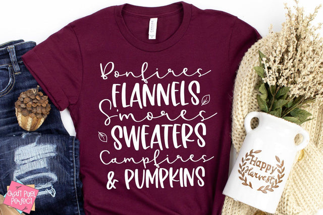 Bonfires Flannels Smores, Fall Svg, Fall Tshirt, Autumn Cut File SVG Craft Pixel Perfect 