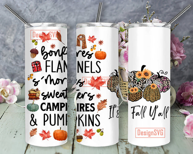 Bonfires Flannels S'mores Sweaters Campfires and Pumpkins 20oz Skinny Tumbler Png, Thankful Tumbler Png,Thankful Png, Sublimation Designs Sublimation DesignSVG 