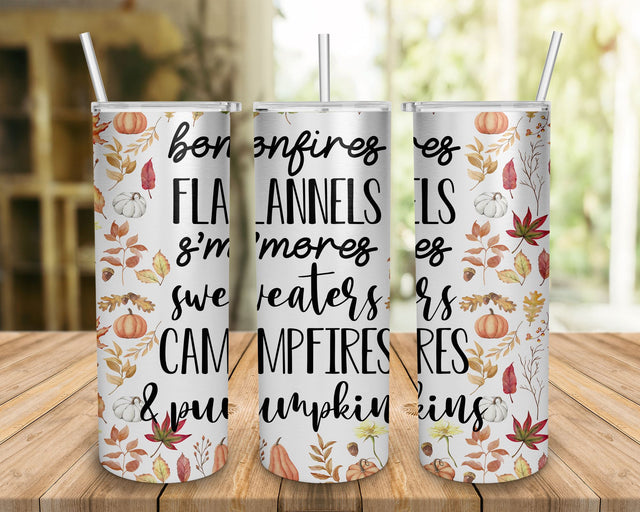 Bonfires Flannels S'mores Sweaters Campfires and Pumpkins Png, Thankful Tumbler Png, 20oz Skinny Tumbler, Thankful Png, Sublimation Designs SVG BOO-design 
