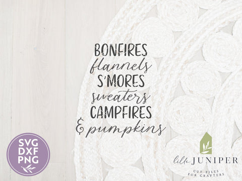 Bonfires Flannels S'mores Sweaters Campfires & Pumpkins SVG | Fall SVG | Women's T-Shirt Design SVG LilleJuniper 