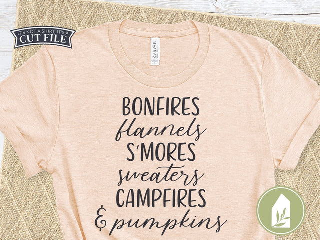 Bonfires Flannels S'mores Sweaters Campfires & Pumpkins SVG | Fall SVG | Women's T-Shirt Design SVG LilleJuniper 