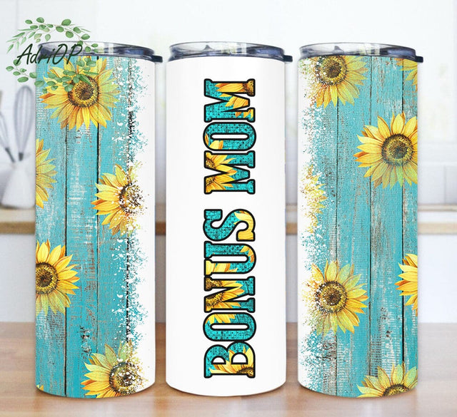 Bonus Mom 20oz Tumbler Design, Mom Tumbler Png, Teal Wood Sunflower Tumbler Wrap, Western Mom Sublimation Design, Mother's Day Gift, Digital Download Sublimation AdriOP 
