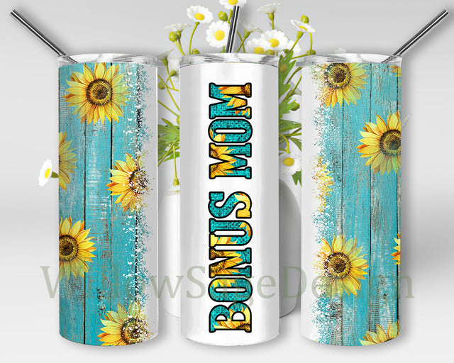 Bonus Mom Tumbler Png, Sunflower Turquoise 20oz Skinny Tumbler, Western Sunflower Design Png, Mom Tumbler Design, Digital Download Sublimation WillowSageDesign 