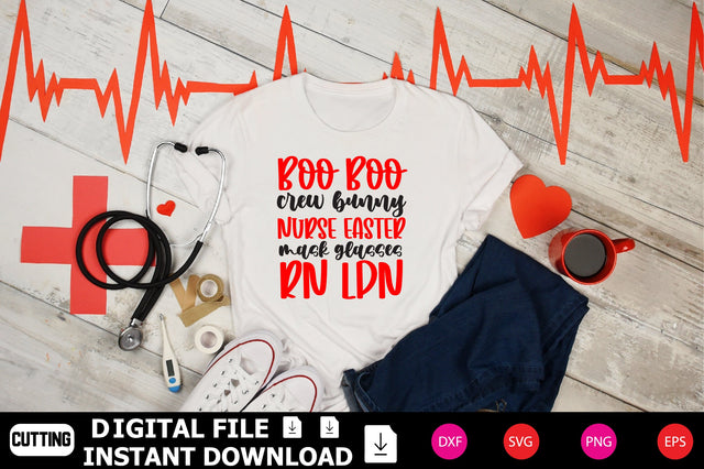 Boo Boo Crew Bunny Nurse Easter Mask Glasses Rn Lpn SVG Shahin alam 