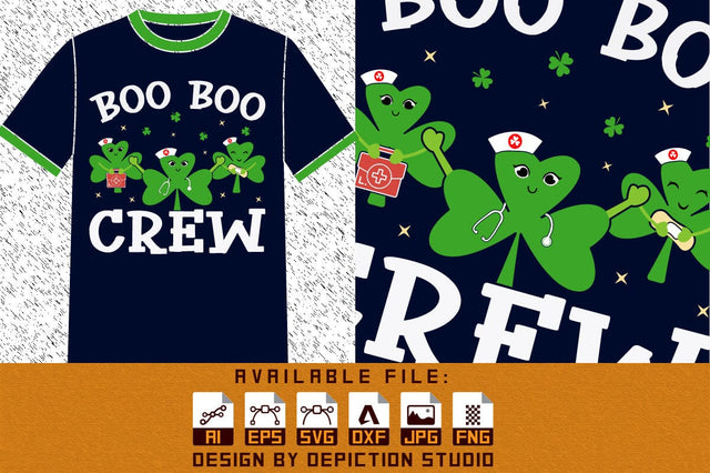 Boo Boo Crew Patrick's T-Shirt, Shamrock Nurse Shirt, Doctor Shamrock Shirt Print Template Sketch DESIGN Depiction Studio 