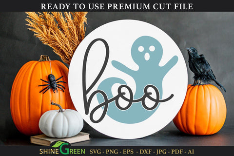 Boo | Halloween Round Sign SVG Cut File SVG Shine Green Art 
