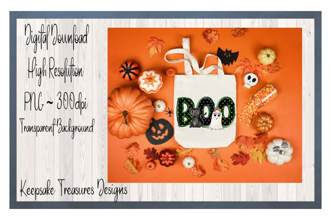 Boo Halloween Sublimation Design | Hand Drawn PNG Sublimation Keepsake Treasures Designs LLC. 