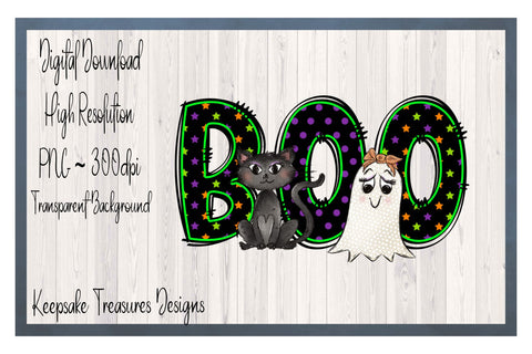 Boo Halloween Sublimation Design | Hand Drawn PNG Sublimation Keepsake Treasures Designs LLC. 