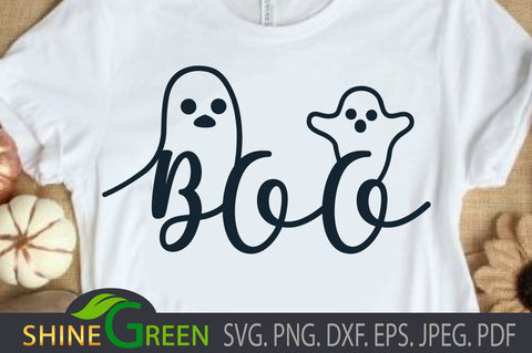 Boo Halloween SVG - Glimmer the Ghost DXf SVG Shine Green Art 