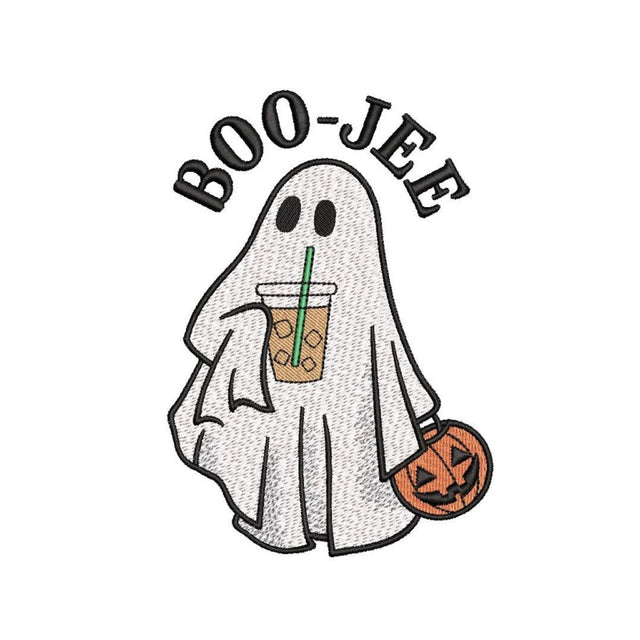 Boo-Jee Ghost with Iced Coffee Embroidery Design, Halloween Embroidery Design, 3 sizes, Instant Download Embroidery/Applique DESIGNS Nino Nadaraia 