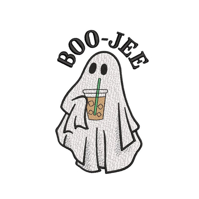 Boo-Jee Ghost with Iced Coffee Embroidery Design, Halloween Machine Embroidery Design, 3 sizes, Instant Download Embroidery/Applique DESIGNS Nino Nadaraia 