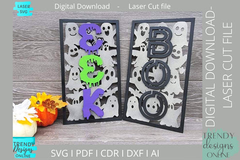 BOO leaner svg file, EEK ghosts svg file, Glowforge laser cut svg SVG Trendy Designs Online 