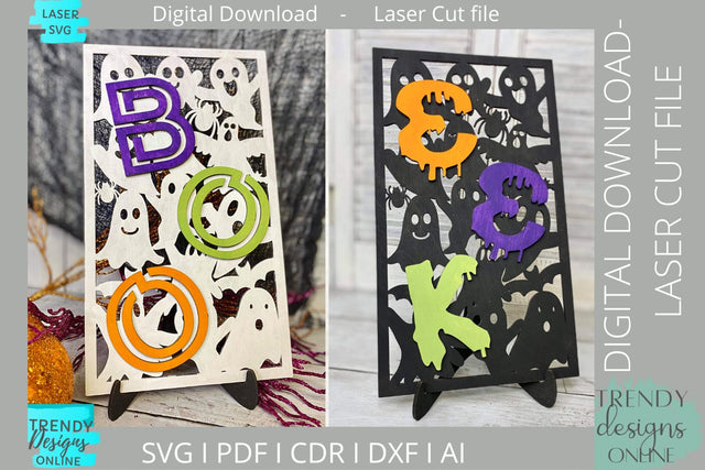 BOO leaner svg file, EEK ghosts svg file, Glowforge laser cut svg SVG Trendy Designs Online 