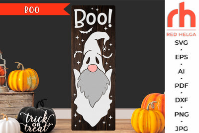 Boo Porch Sign SVG - Halloween Gnome Cut File - Fall Decor DXF SVG RedHelgaArt 