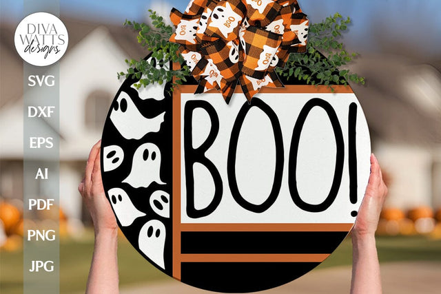 Boo SVG Halloween Door Hanger SVG Ghost SVG Ghost Sign svg Halloween Sign svg Halloween Welcome svg Ghost Welcome svg Ghost Door Wreath svg SVG Diva Watts Designs 
