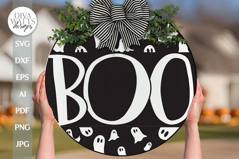 Boo SVG Halloween Ghost Door Hanger svg Ghost Sign svg Cute Ghost svg Boo sign svg Boo Door Hanger svg Halloween Ghost svg Halloween Welcome SVG Diva Watts Designs 